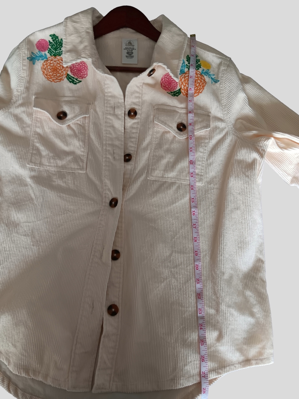 Disney Coco Cream Corduroy Shacket with Multicolor Floral Embroidery - Picture 9 of 10